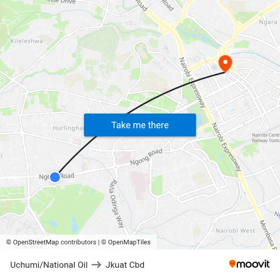 Uchumi/National Oil to Jkuat Cbd map