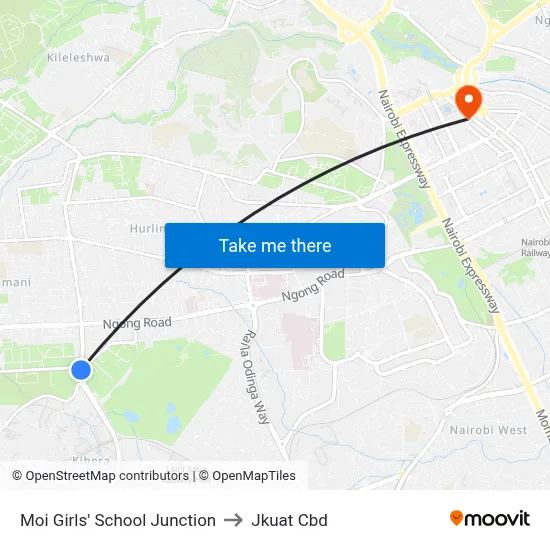 Moi Girls' School Junction to Jkuat Cbd map