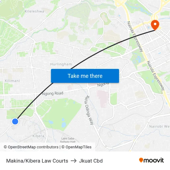 Makina/Kibera Law Courts to Jkuat Cbd map