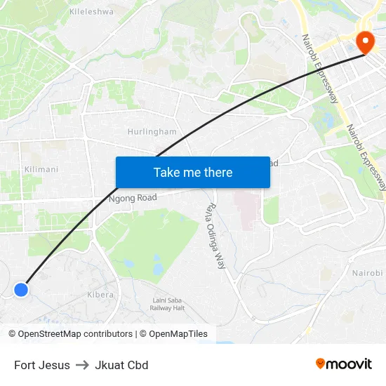 Fort Jesus to Jkuat Cbd map