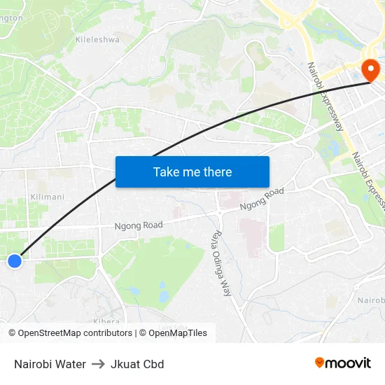 Nairobi Water to Jkuat Cbd map