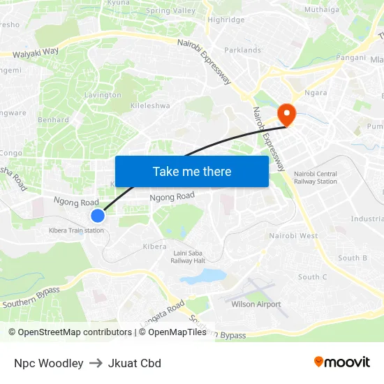 Npc Woodley to Jkuat Cbd map