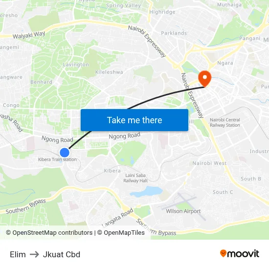 Elim to Jkuat Cbd map