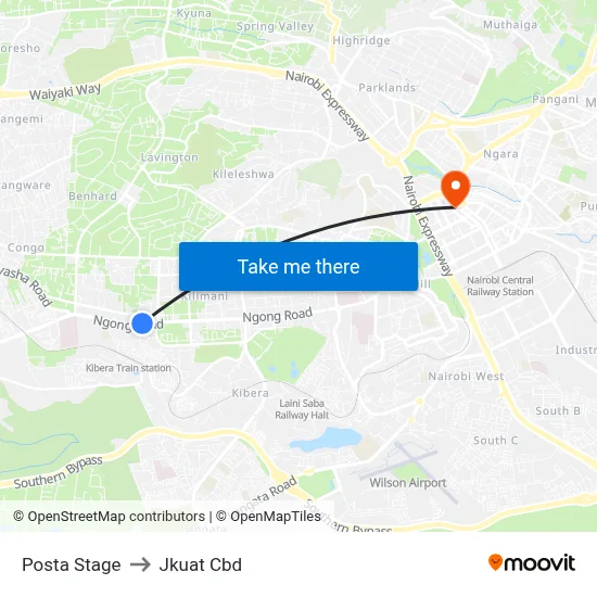 Posta Stage to Jkuat Cbd map