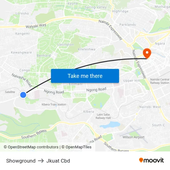 Showground to Jkuat Cbd map