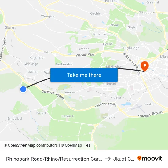 Rhinopark Road/Rhino/Resurrection Gardens to Jkuat Cbd map