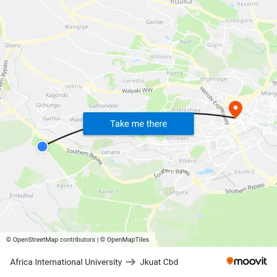 Africa International University to Jkuat Cbd map