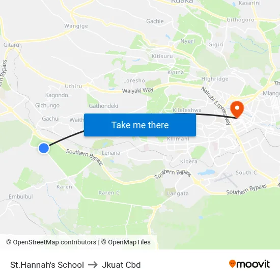 St.Hannah's School to Jkuat Cbd map