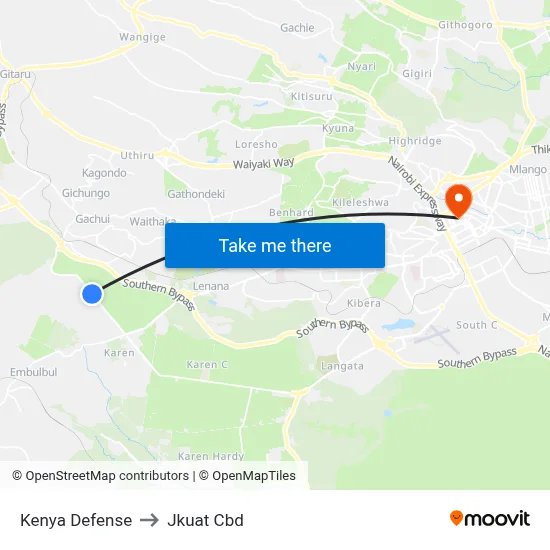 Kenya Defense to Jkuat Cbd map