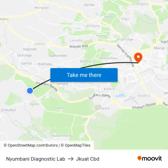 Nyumbani Diagnostic Lab to Jkuat Cbd map