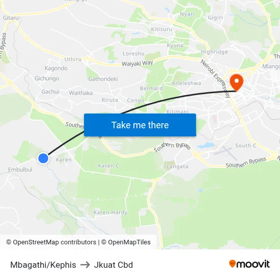 Mbagathi/Kephis to Jkuat Cbd map