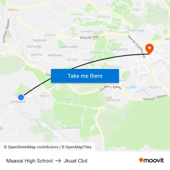 Maasai High School to Jkuat Cbd map