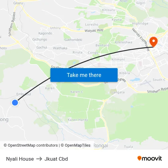 Nyali House to Jkuat Cbd map
