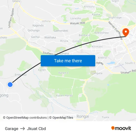 Garage to Jkuat Cbd map