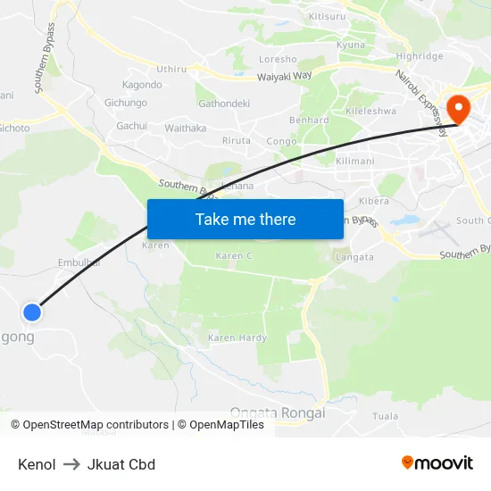 Kenol to Jkuat Cbd map