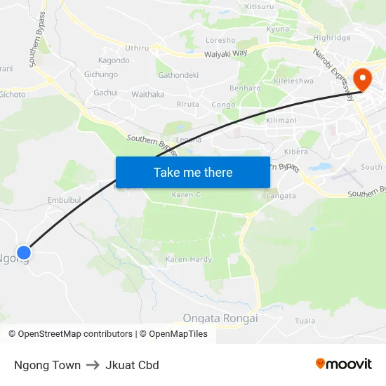 Ngong Town to Jkuat Cbd map