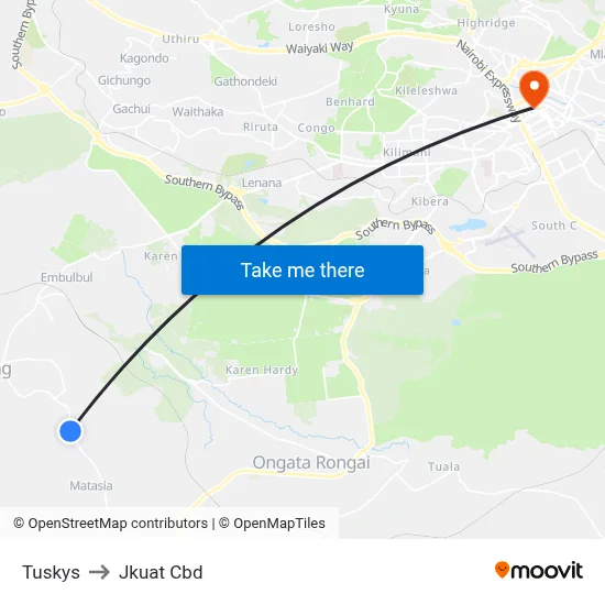 Tuskys to Jkuat Cbd map