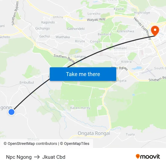 Npc Ngong to Jkuat Cbd map