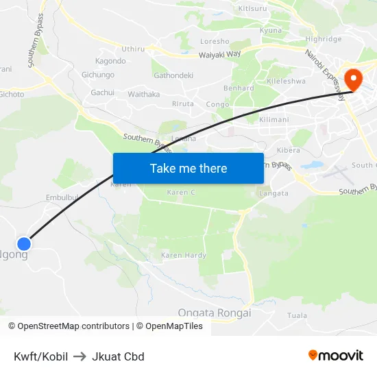 Kwft/Kobil to Jkuat Cbd map