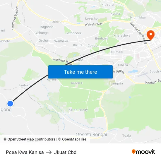 Pcea Kwa Kanisa to Jkuat Cbd map
