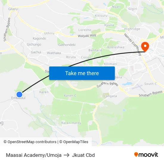 Maasai Academy/Umoja to Jkuat Cbd map