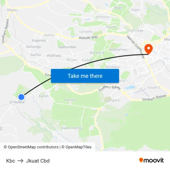 Kbc to Jkuat Cbd map