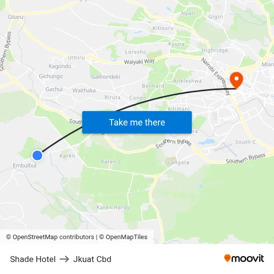 Shade Hotel to Jkuat Cbd map