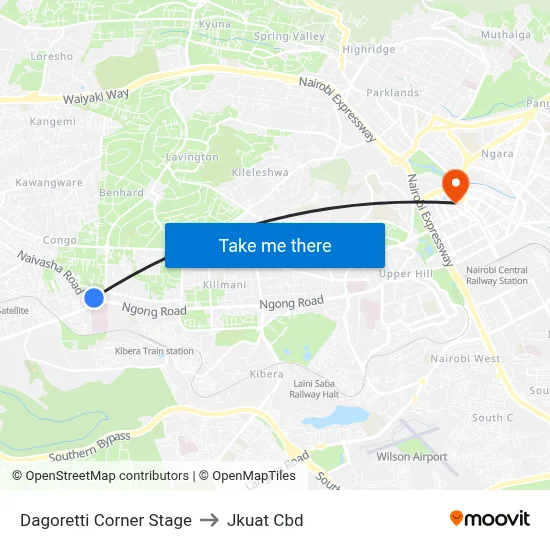 Dagoretti Corner Stage to Jkuat Cbd map
