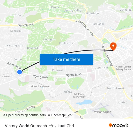Victory World Outreach to Jkuat Cbd map