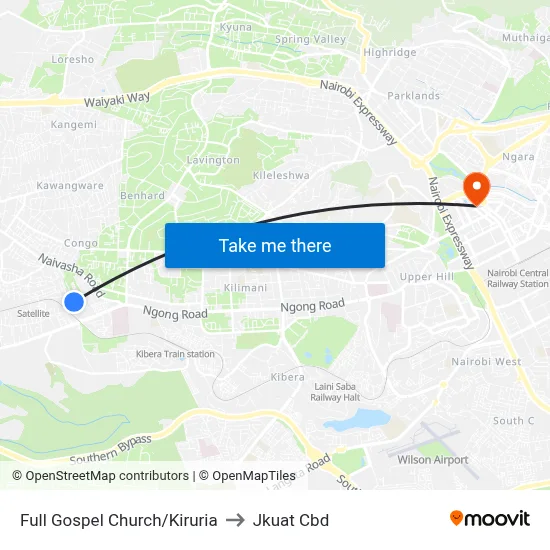 Full Gospel Church/Kiruria to Jkuat Cbd map