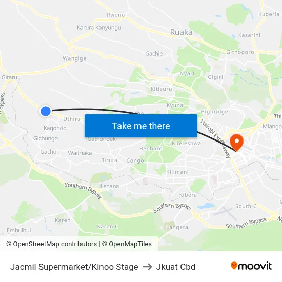 Jacmil Supermarket/Kinoo Stage to Jkuat Cbd map
