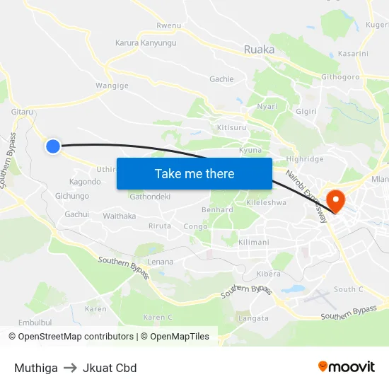 Muthiga to Jkuat Cbd map