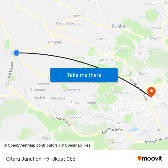 Gitaru Junction to Jkuat Cbd map