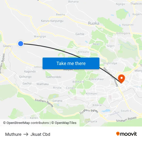 Muthure to Jkuat Cbd map