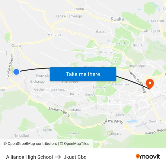 Alliance High School to Jkuat Cbd map