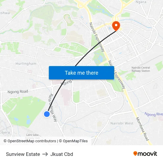 Sunview Estate to Jkuat Cbd map