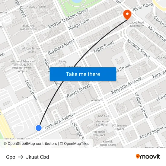 Gpo to Jkuat Cbd map