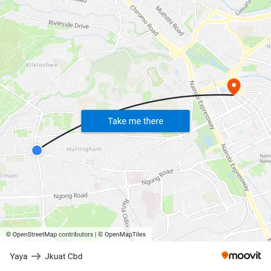 Yaya to Jkuat Cbd map