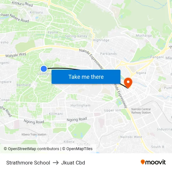 Strathmore School to Jkuat Cbd map