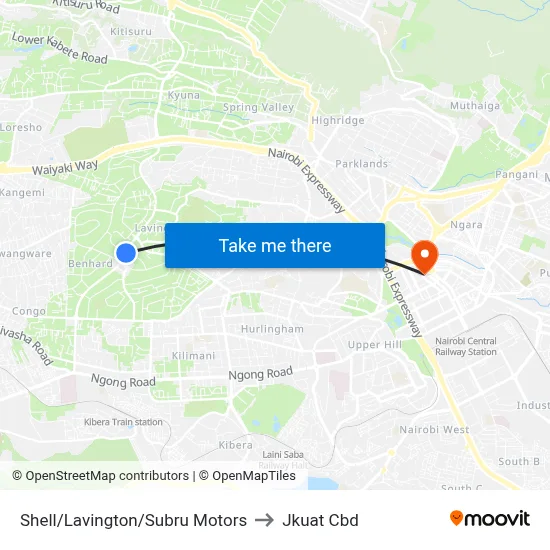 Shell/Lavington/Subru Motors to Jkuat Cbd map