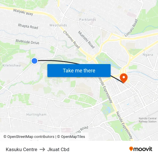 Kasuku Centre to Jkuat Cbd map