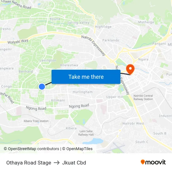 Othaya Road Stage to Jkuat Cbd map
