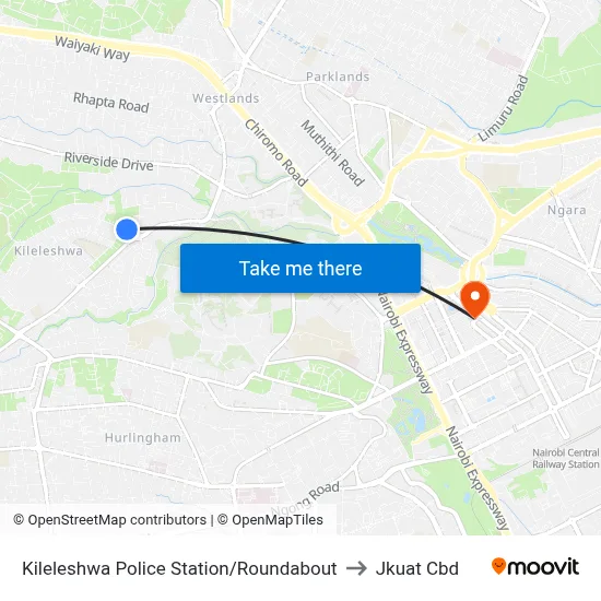 Kileleshwa Police Station/Roundabout to Jkuat Cbd map