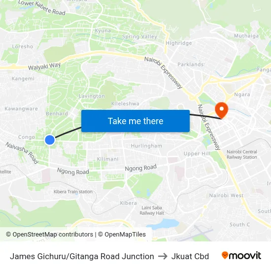 James Gichuru/Gitanga Road Junction to Jkuat Cbd map