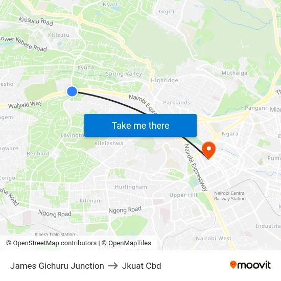 James Gichuru Junction to Jkuat Cbd map