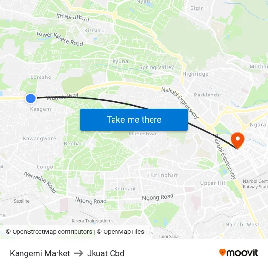 Kangemi Market to Jkuat Cbd map