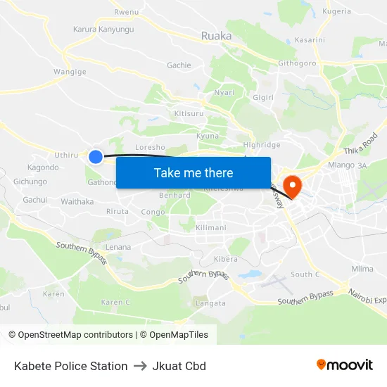 Kabete Police Station to Jkuat Cbd map