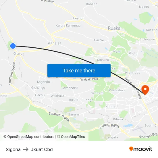 Sigona to Jkuat Cbd map
