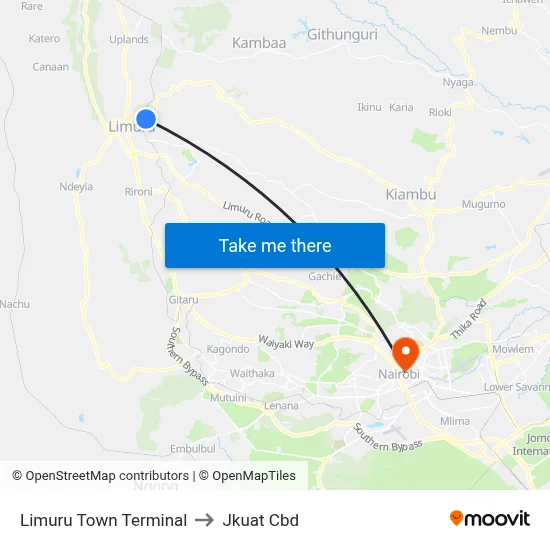 Limuru Town Terminal to Jkuat Cbd map