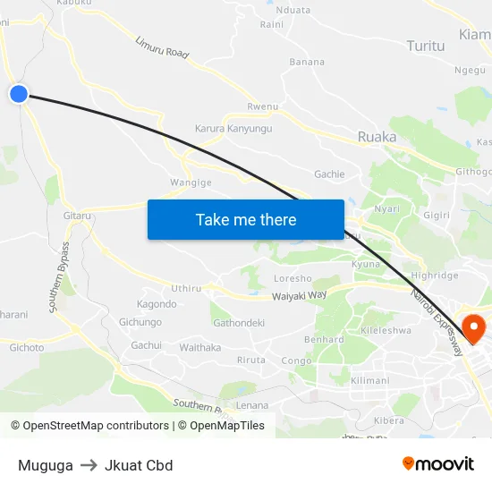 Muguga to Jkuat Cbd map